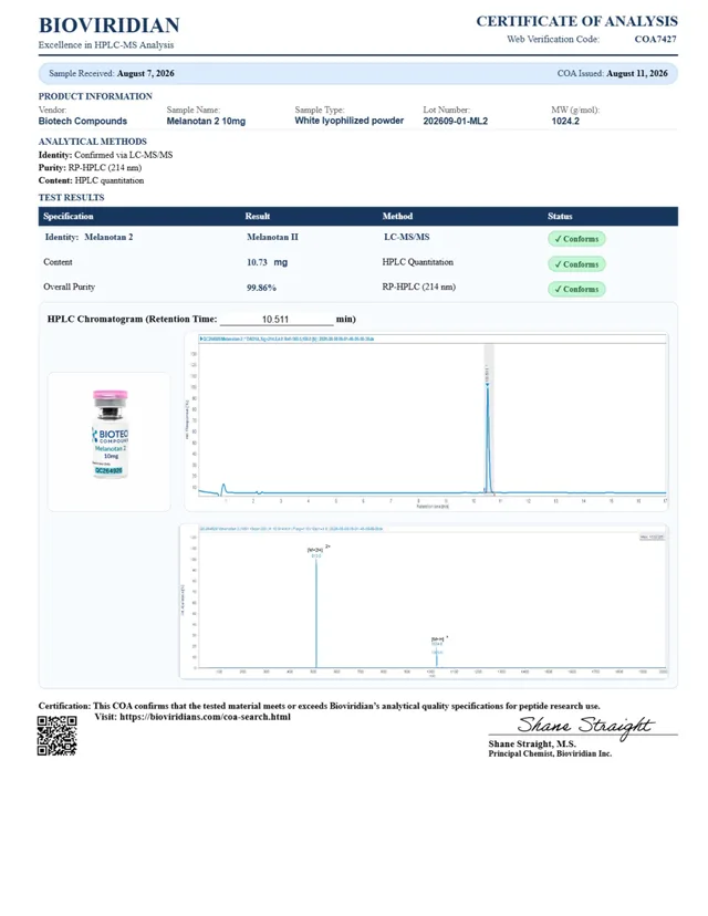 Melanotan 2 Certificate of Analysis