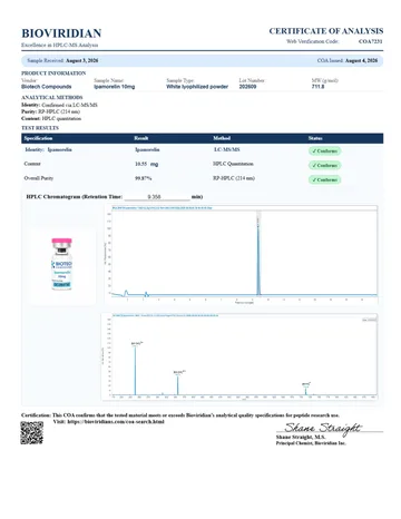 Ipamorelin Certificate of Analysis, lot 202609