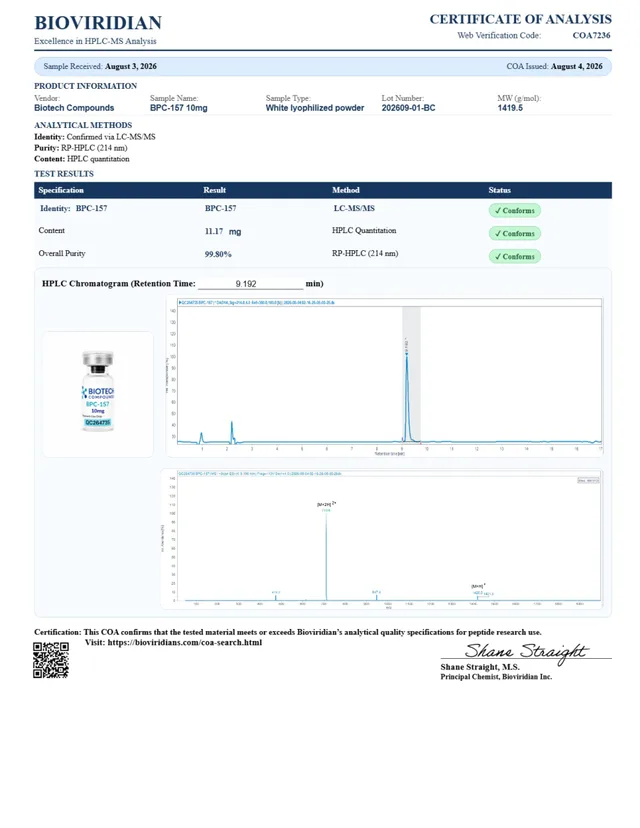 BPC-157 Certificate of Analysis