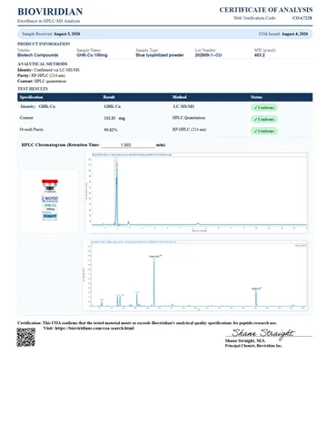 GHK-Cu Certificate of Analysis, lot 202609-01-CU