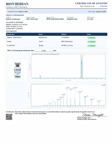 HGH 191AA Certificate of Analysis, lot 202609-01-HGH