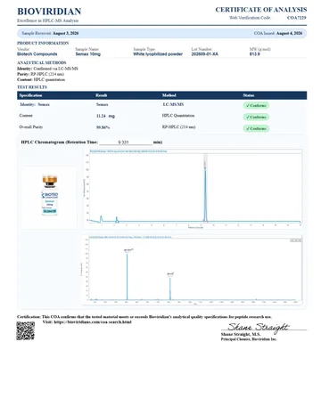 Semax Certificate of Analysis, lot 202609-01-XA